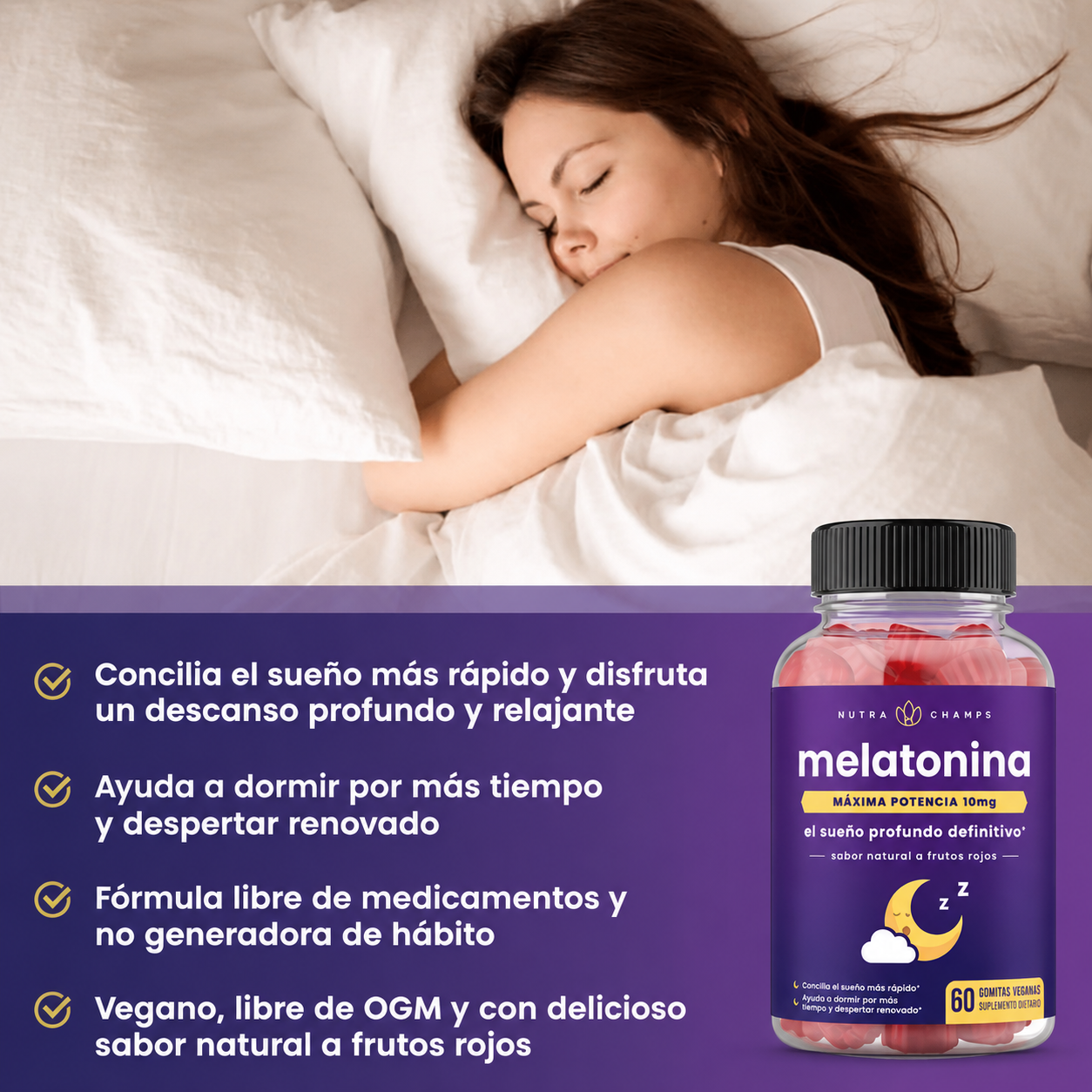 Nutra Champs Melatonin Gummies – Apoyo Natural para Dormir | 60 Gomitas