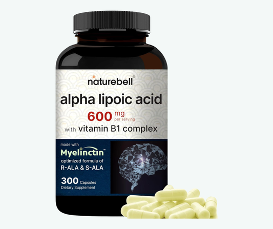 NatureBell - Ácido Alfa Lipoico 600 mg + Complejo B1 – Antioxidante y Soporte Neurológico | 300 Cápsulas