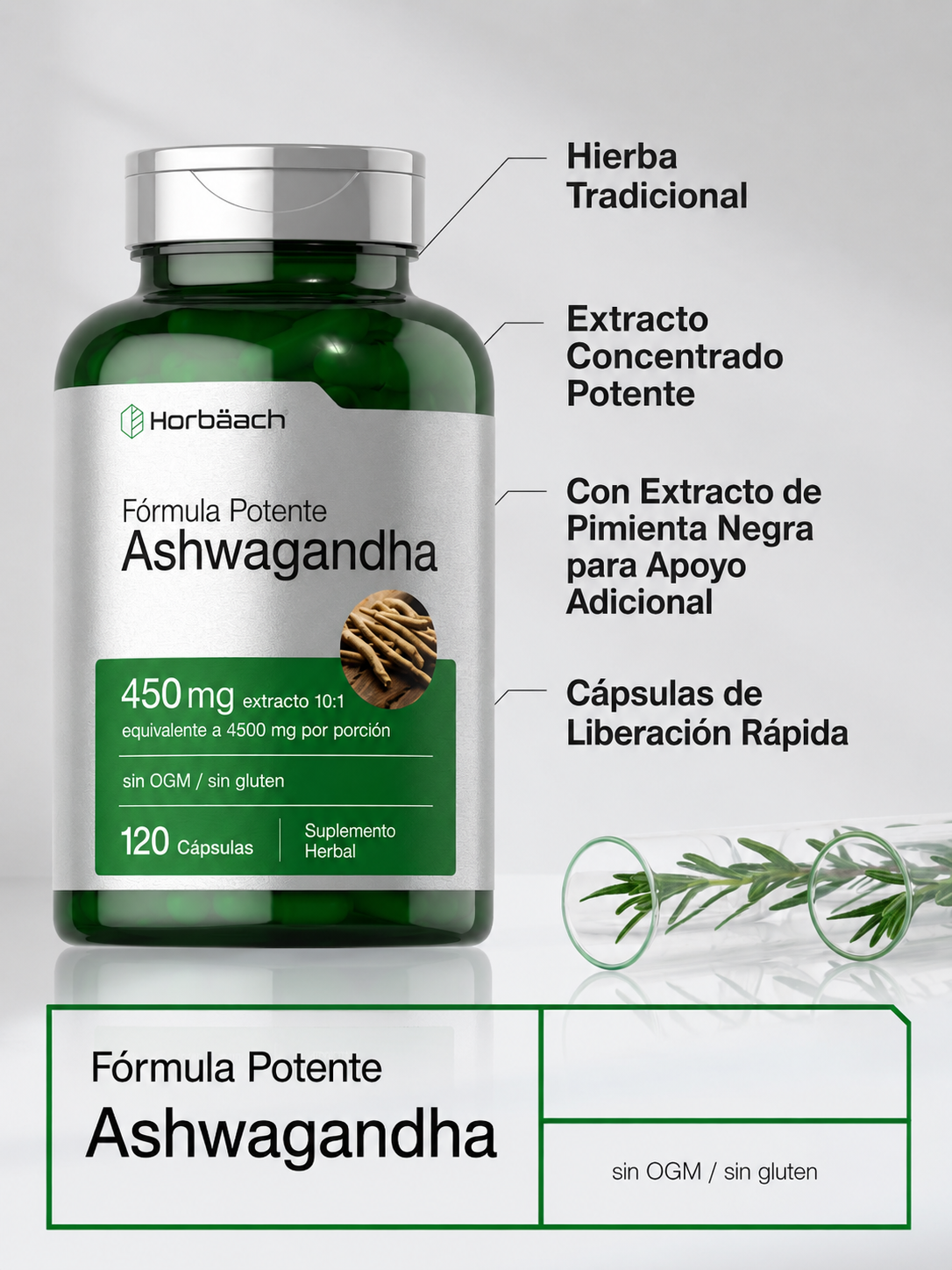 Ashwagandha 450 mg – Suplemento Herbal para Estrés y Bienestar | Horbaach