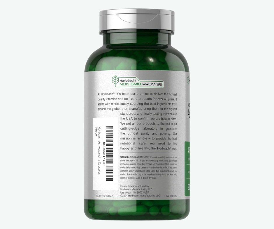Horbäach - Ashwagandha de 450 mg – Suplemento Herbal para Estrés y Bienestar | Cápsulas