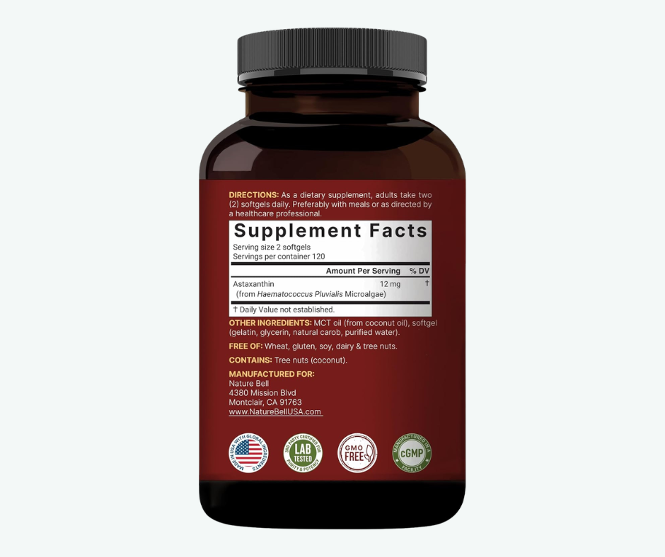 NatureBell - Astaxantina 12 mg – Antioxidante Potente con Aceite MCT | 240 Softgels