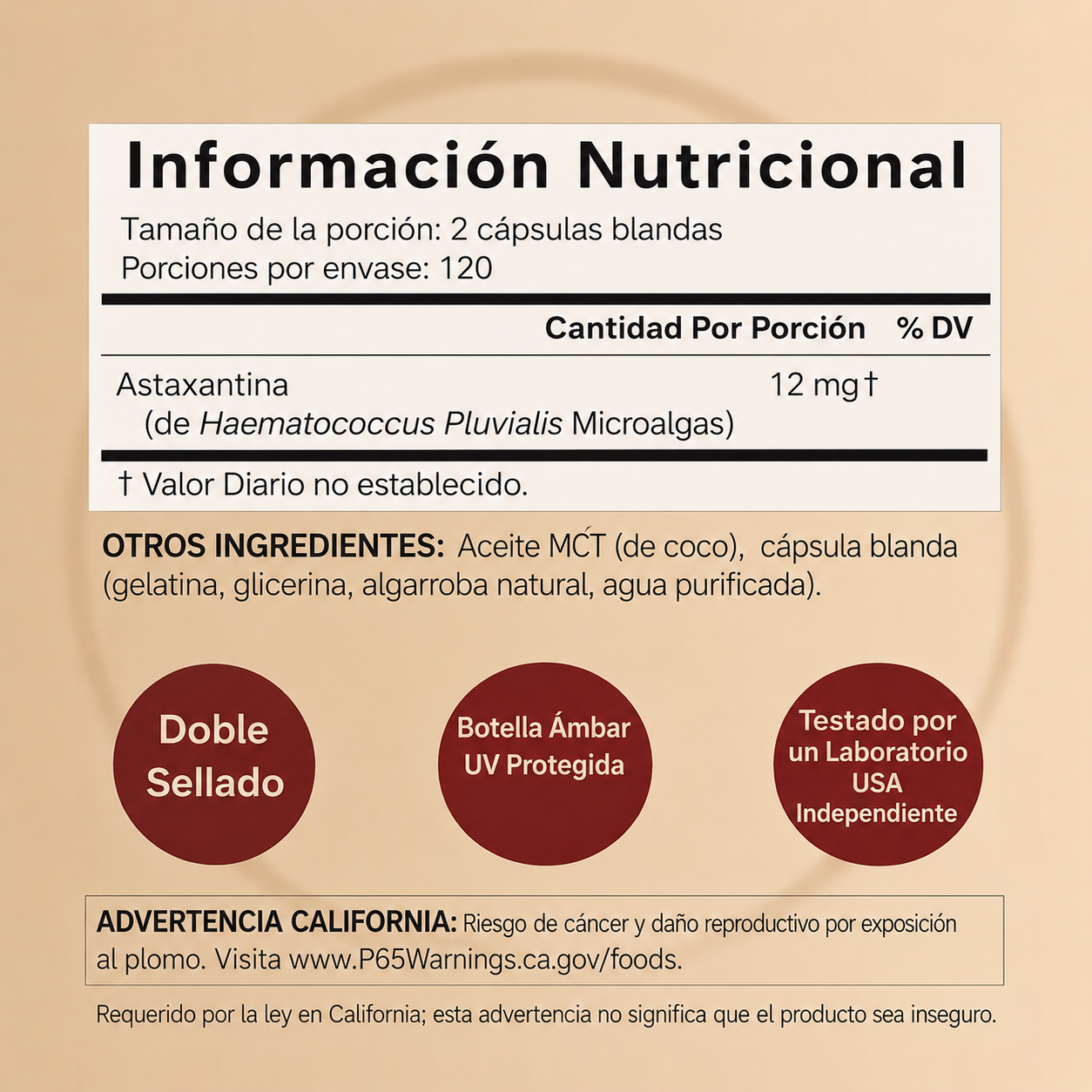 NatureBell - Astaxantina 12 mg – Antioxidante Potente con Aceite MCT | 240 Softgels