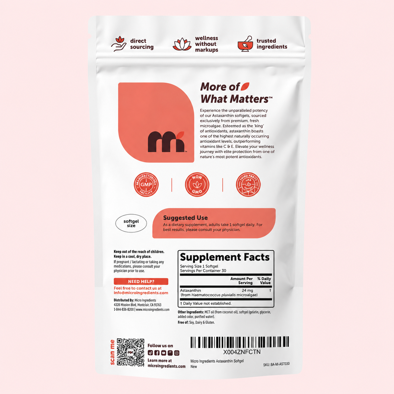 Micro Ingredients - Astaxantina 24 mg – Máxima Potencia Antioxidante para Piel, Energía y Anti-Edad | Softgels