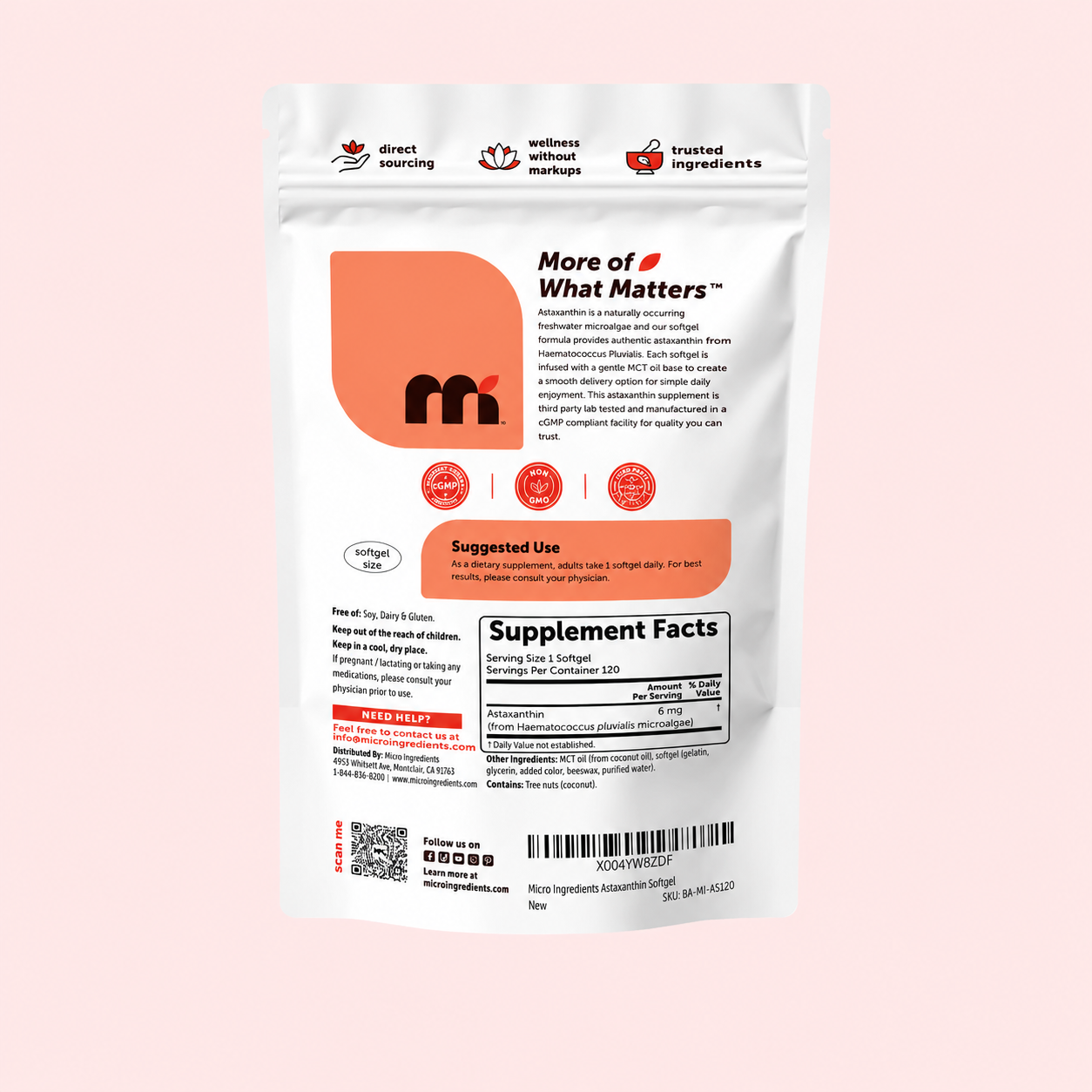 Micro Ingredients - Astaxantina 6 mg – Potente Antioxidante de Microalgas | Softgels