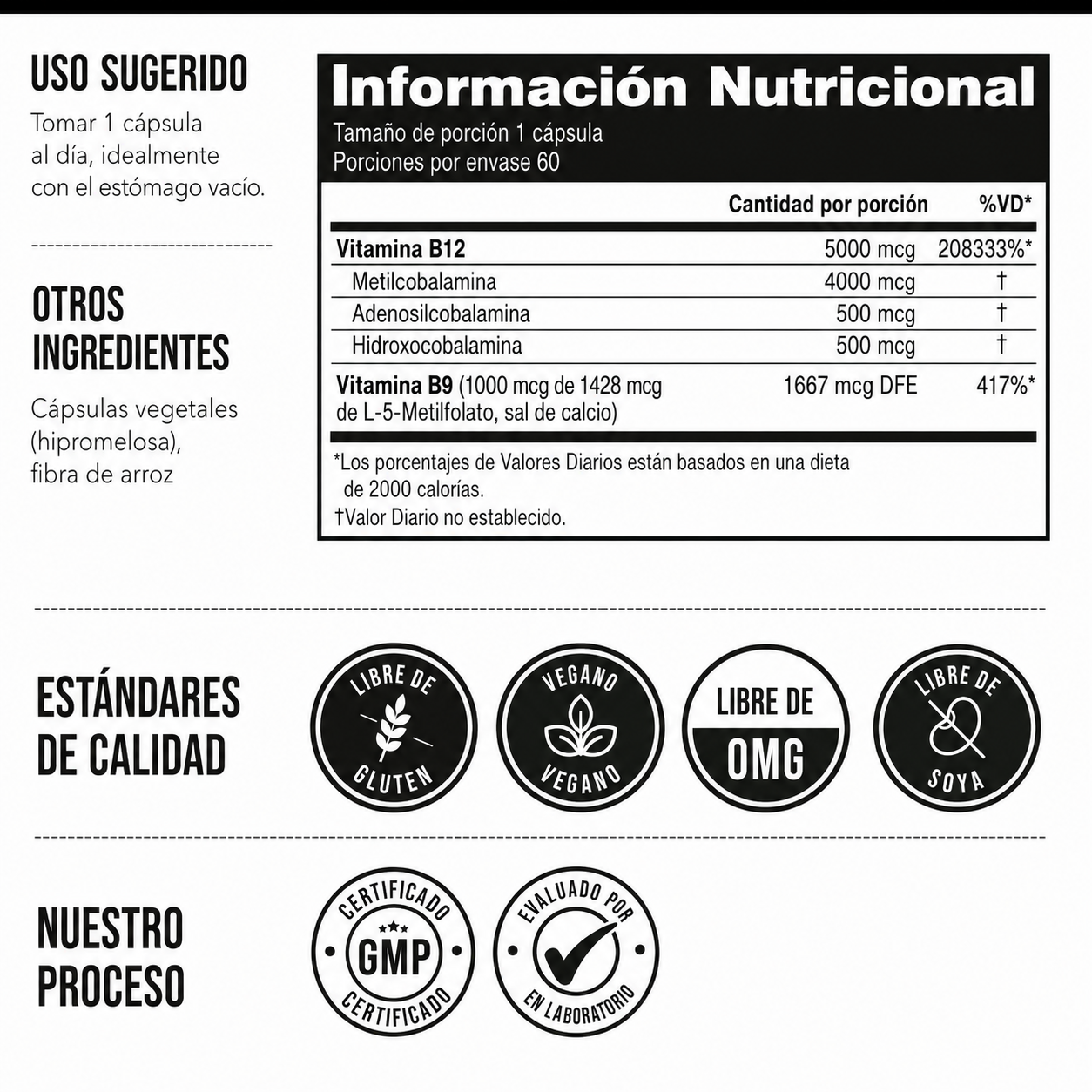 Triquetra - BioActive Vitamina B12 5000 mcg de Espectro Completo | 60 Porciones