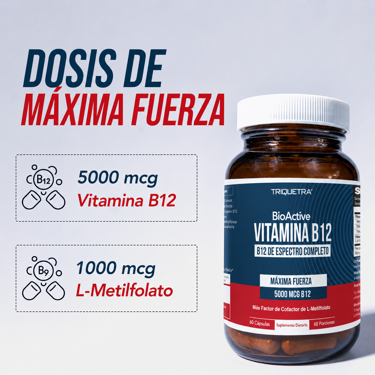 Triquetra - BioActive Vitamina B12 5000 mcg de Espectro Completo | 60 Porciones