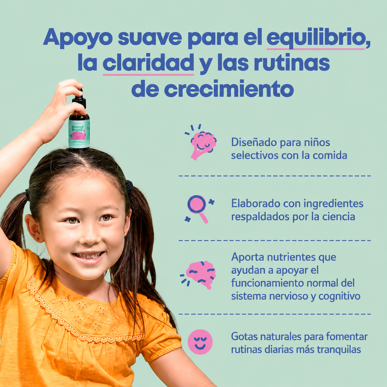 Brainy Brocc – Gotas Naturales para Concentración y Aprendizaje Infantil | JoySpring