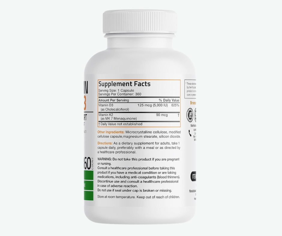 Bronson - Vitamina K2 + D3 10,000 IU – Soporte para Huesos y Sistema Inmunológico | Cápsulas