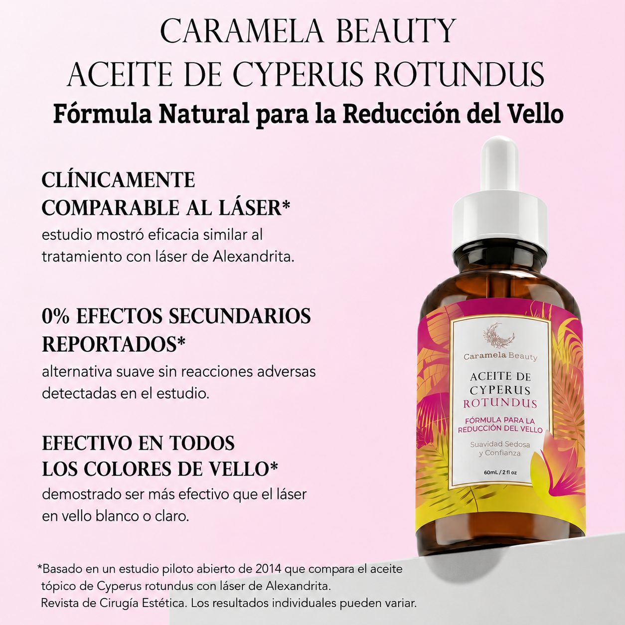 Caramela Beauty - Aceite de Cyperus Rotundus – Aceite Natural para Reducir el Crecimiento del Vello | 60 mL