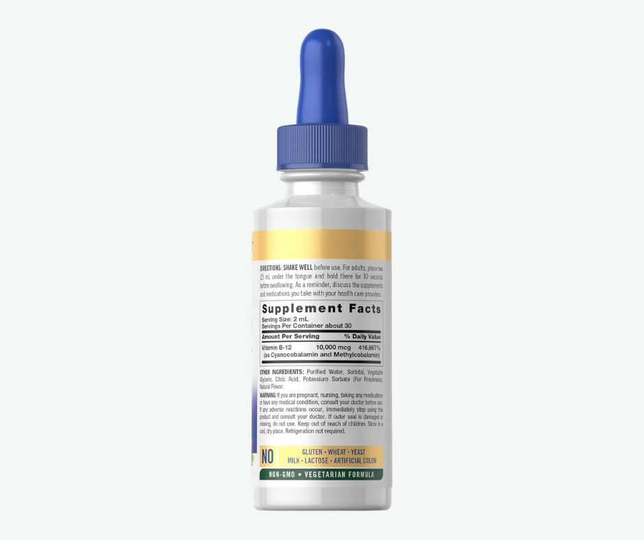 Carlyle - Vitamina B12 Líquida Sublingual 10,000 mcg – Sabor Berry – 2 fl oz (59 mL)
