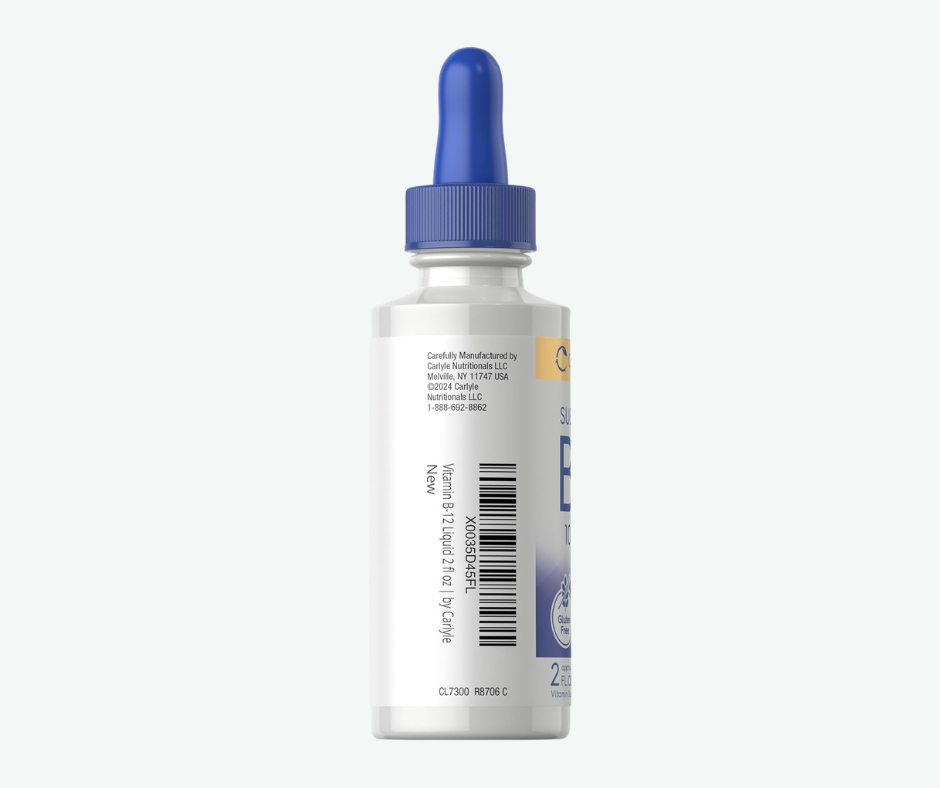 Carlyle - Vitamina B12 Líquida Sublingual 10,000 mcg – Sabor Berry – 2 fl oz (59 mL)