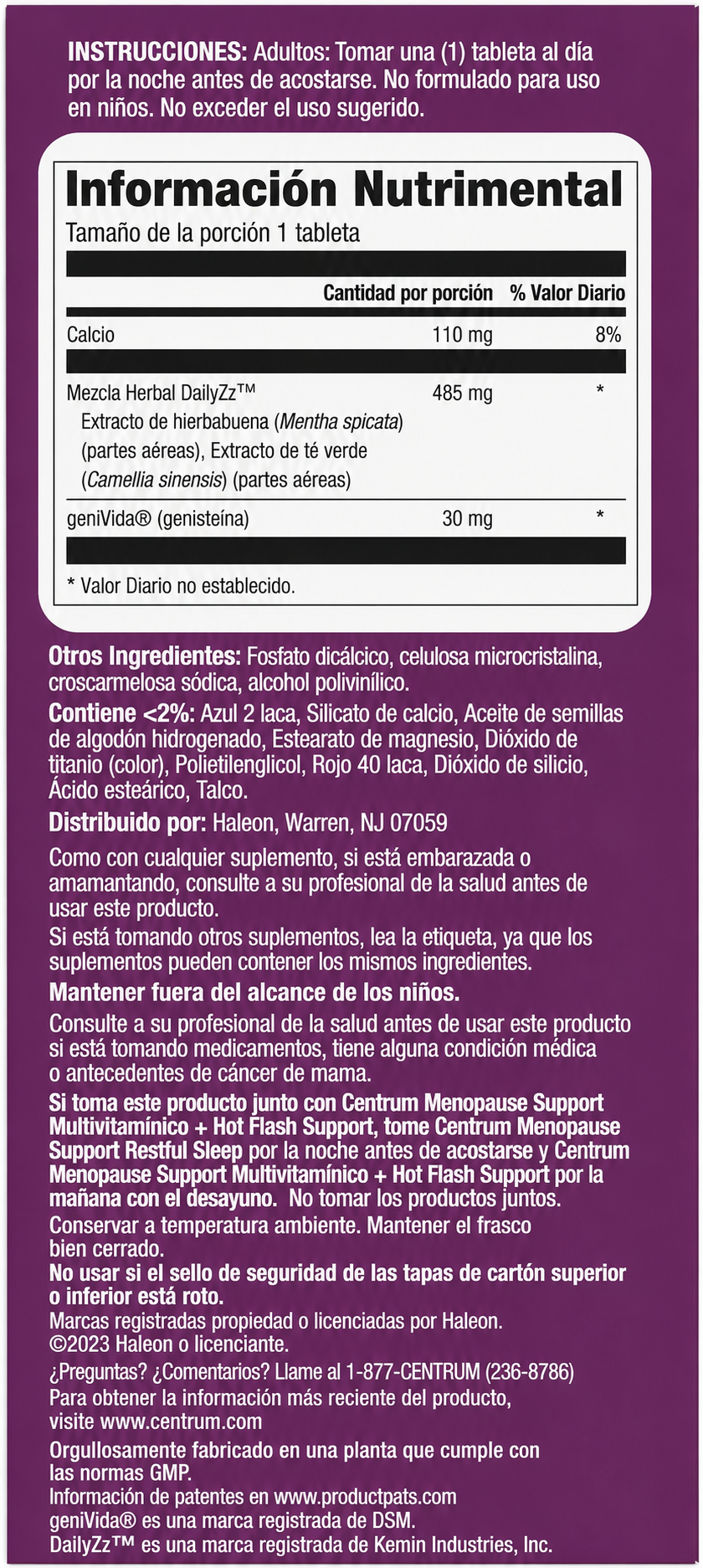 Haleon - Centrum Apoyo para la Menopausia | Sueño Reparador y Bienestar Hormonal | 28 Tabletas