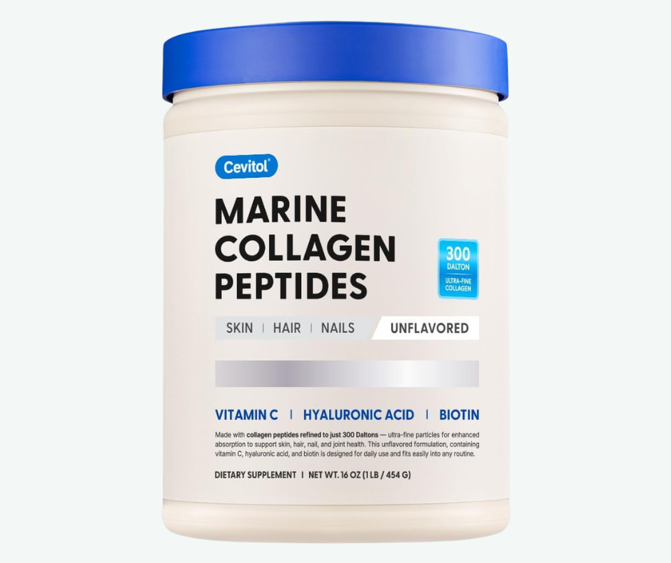 Cevitol - Péptidos de Colágeno Marino - Colágeno Hidrolizado Ultrafino en Polvo para Mujeres y Hombres con Ácido Hialurónico, Biotina y Vitamina C  para la Piel, el Cabello, las Uñas y las Articulaciones - Sin Sabor de Fácil Disolución | 454 Gr