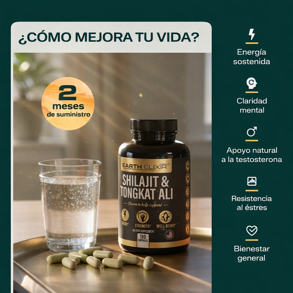 Shilajit & Tongkat Ali - Earth Elixir 180 Cápsulas | Energía, Rendimiento Masculino y Vitalidad
