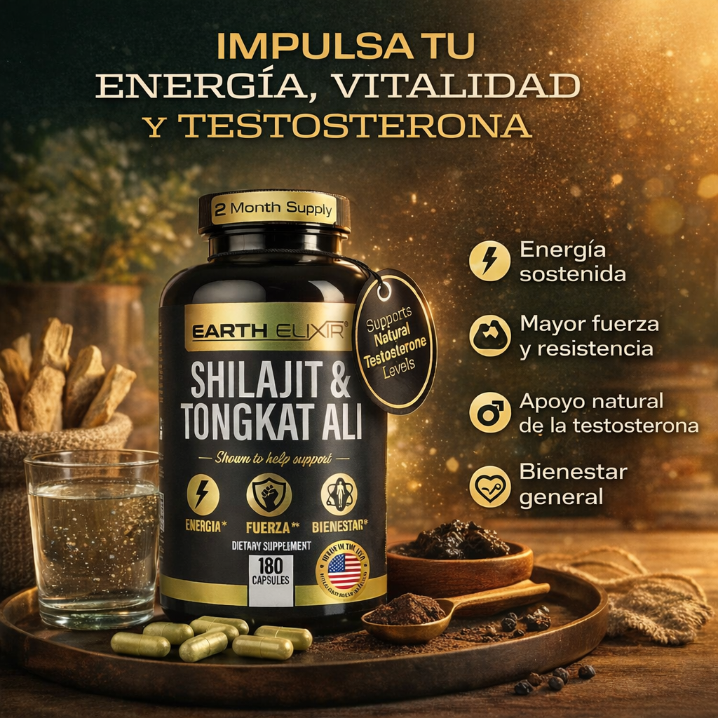 Shilajit & Tongkat Ali - Earth Elixir 180 Cápsulas | Energía, Rendimiento Masculino y Vitalidad