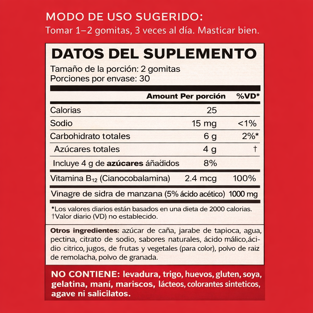 Goli Nutrition - Gomitas de Vinagre de Sidra de Manzana – Vinagre de Manzana con Vitamina B12 – 60 Gomitas