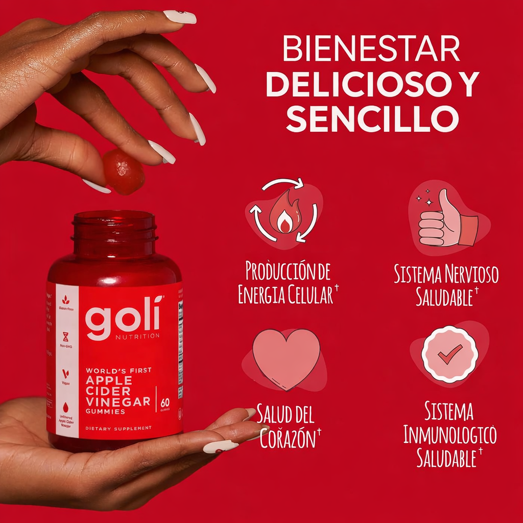 Goli Nutrition - Gomitas de Vinagre de Sidra de Manzana – Vinagre de Manzana con Vitamina B12 – 60 Gomitas