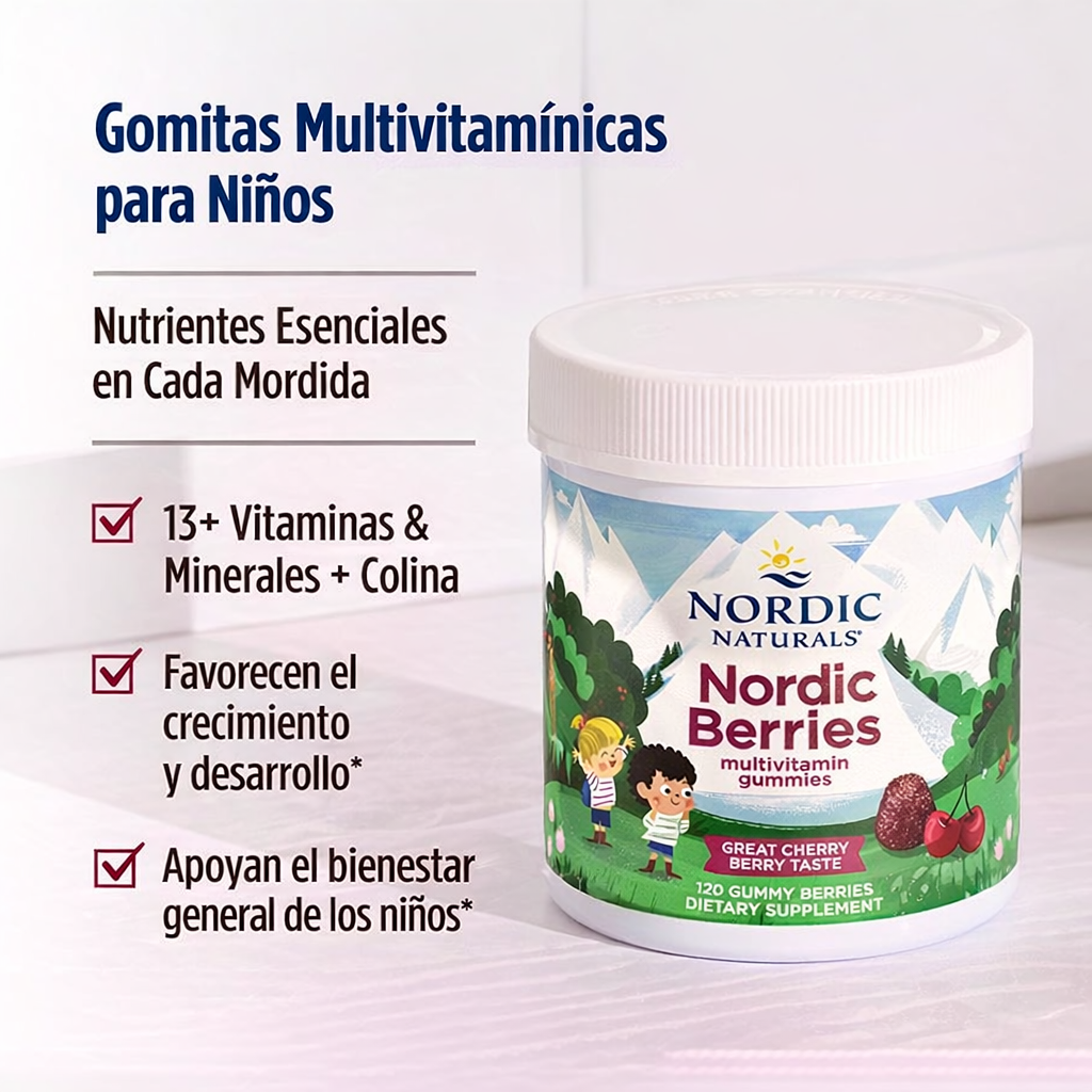 Nordic Naturals - Nordic Gomitas Multivitamínicas Sabor Cereza – Multivitamínico para Niños | 120 Gomitas