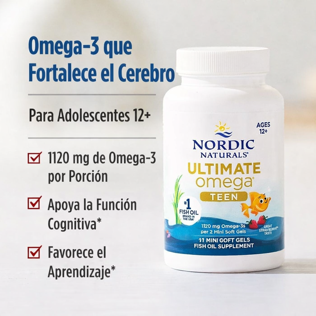 Nordic Naturals - Ultimate Omega Teen – Omega 3 para Adolescentes | Cerebro, Enfoque y Desarrollo | 60 Softgels