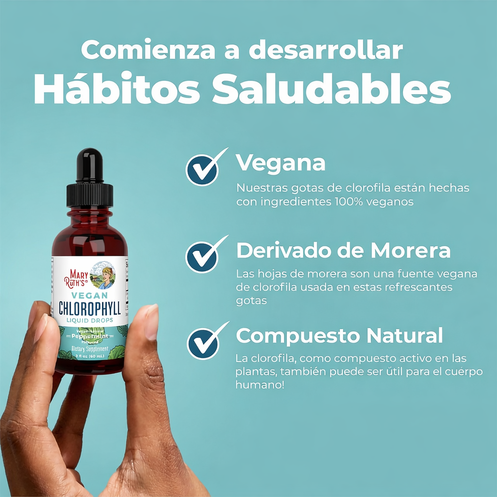 MaryRuth’s - Clorofila Líquida Vegana de 50 mg – Detox Natural, Energía y Control de Olor Corporal | Sabor Menta - 60 mL