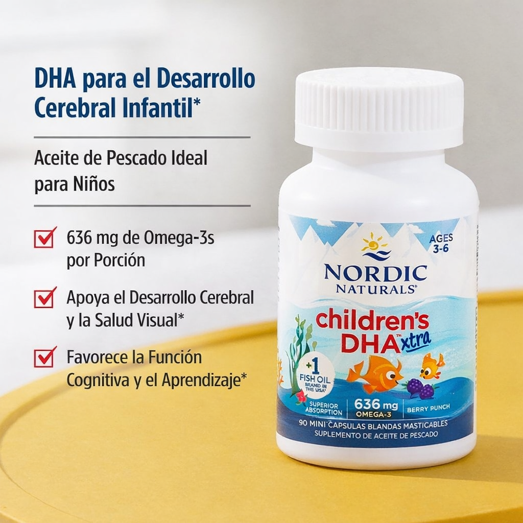 Nordic Naturals - Children’s DHA Xtra Omega-3 para Niños | 636 mg | 90 Softgels Masticables