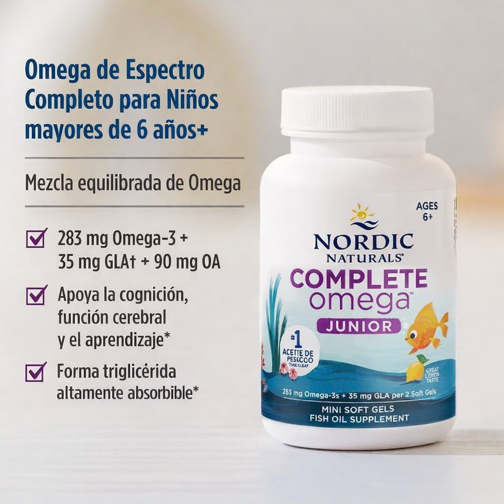 Nordic Naturals - Omega Junior Completo – Apoyo Cerebral y Aprendizaje para Niños de 6+ | Mini Softgels