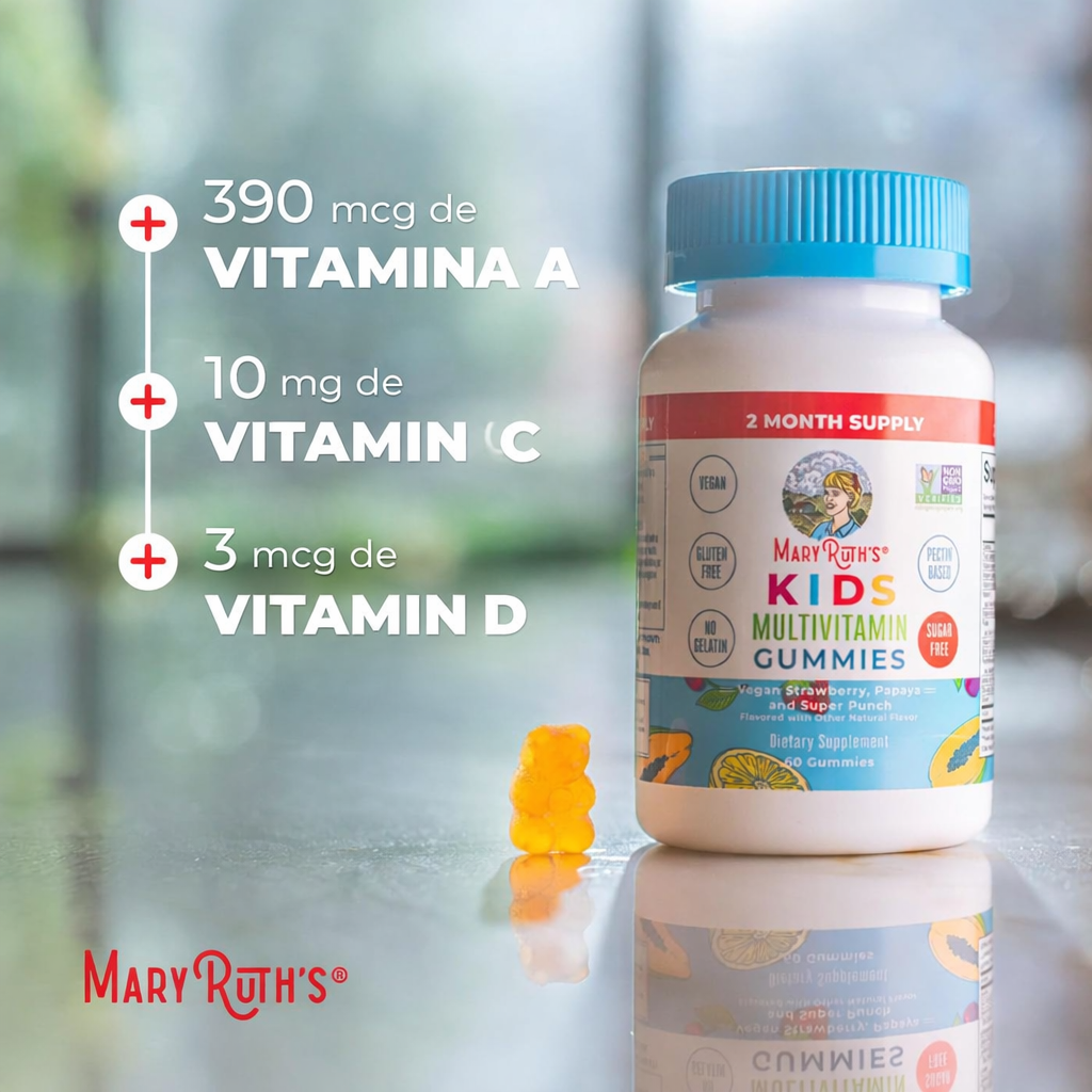 MaryRuth’s - Gomitas Multivitamínicas Sin Azúcar – Vitaminas para Niños | D3, C, A, B12 y Zinc | 60 Gomitas