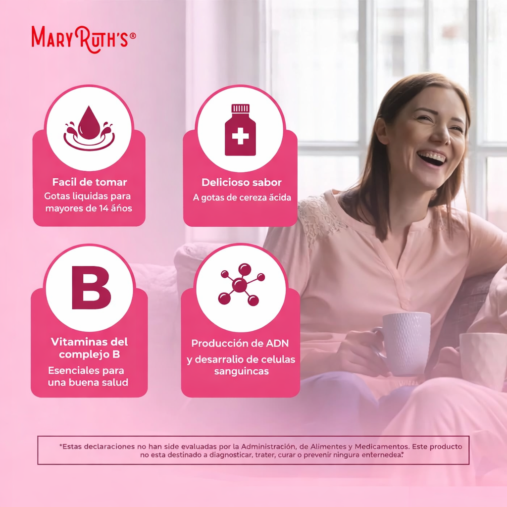 MaryRuth’s - Complejo B Vegano en Gotas Líquidas – Complejo B Orgánico para Energía, Cerebro y Metabolismo (30 mL)