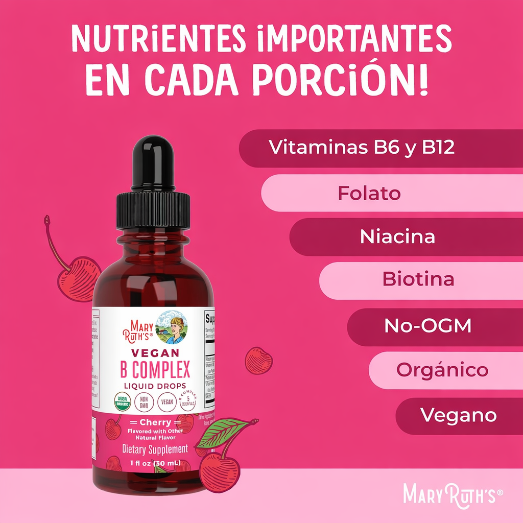 MaryRuth’s - Complejo B Vegano en Gotas Líquidas – Complejo B Orgánico para Energía, Cerebro y Metabolismo (30 mL)