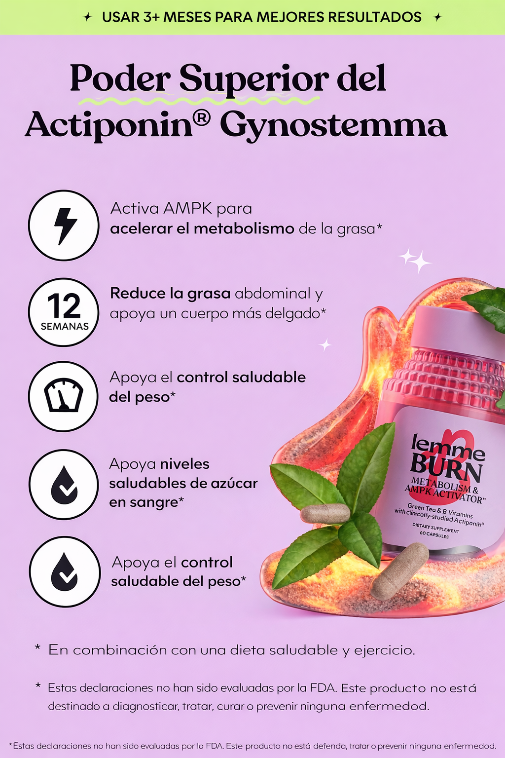 Lemme Burn – Activador de Metabolismo con Té Verde y Vitaminas B | 60 Cápsulas