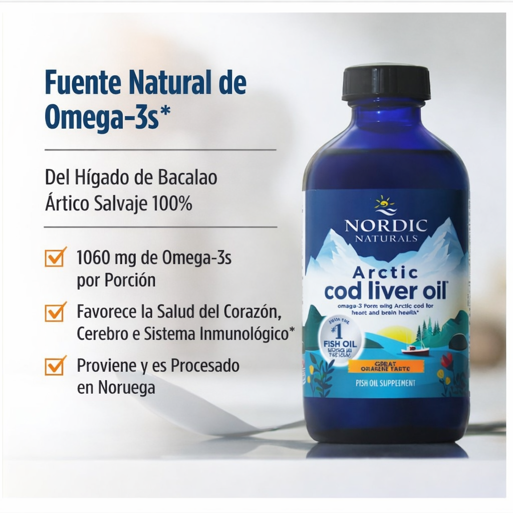 Arctic Cod Liver Oil Líquido 237 ml | Omega-3 Natural con Vitamina A y D