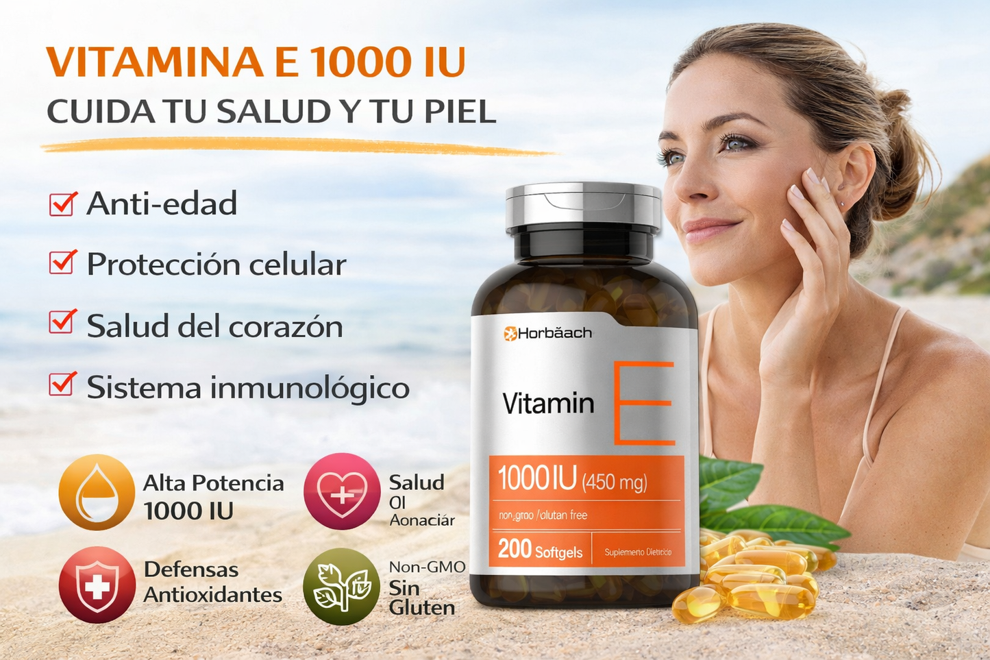 Vitamin E 1000 IU (450 mg) – 200 Softgels | Horbäach