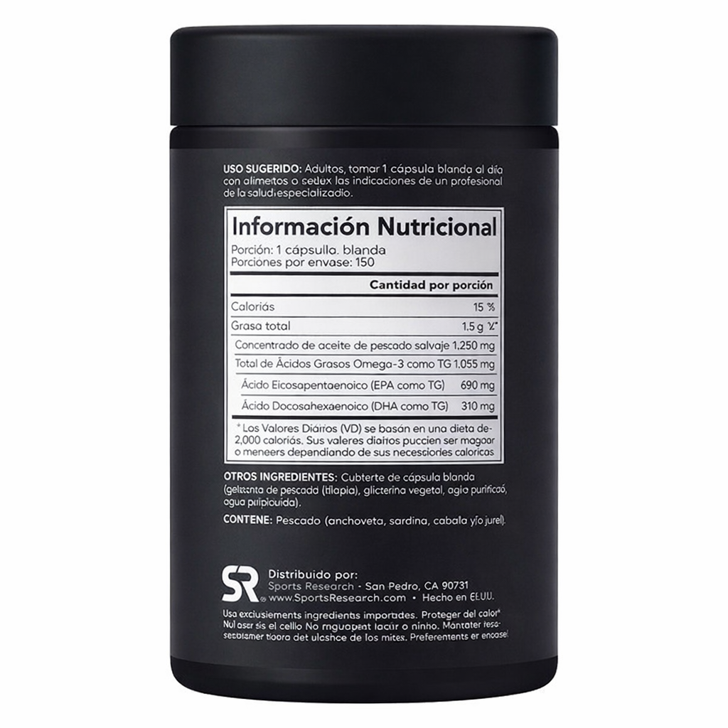 Omega-3 Fish Oil Triple Strength 150 Softgels – Sports Research | Apoyo para Corazón, Cerebro y Articulaciones