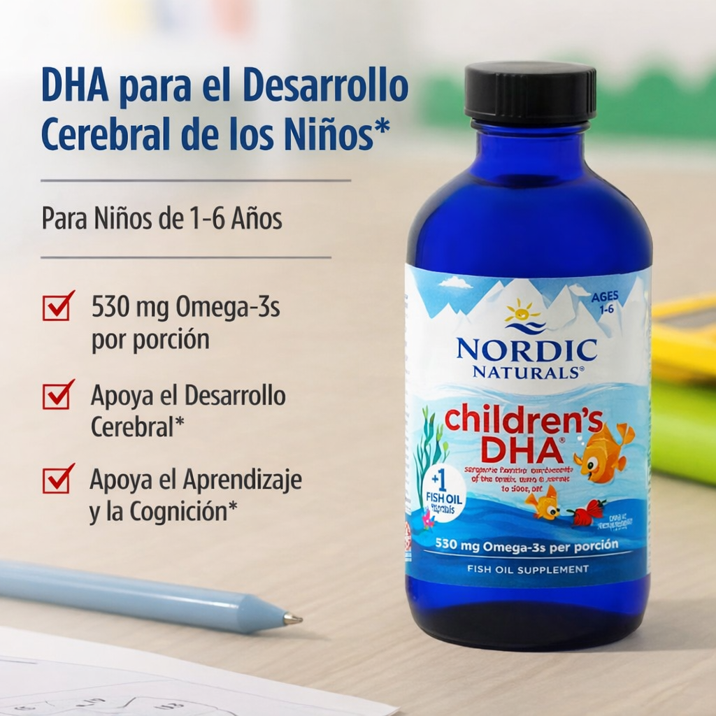 Children’s DHA 530 mg Omega-3 para Niños – Soporte Cerebral y Cognitivo | 237 ml