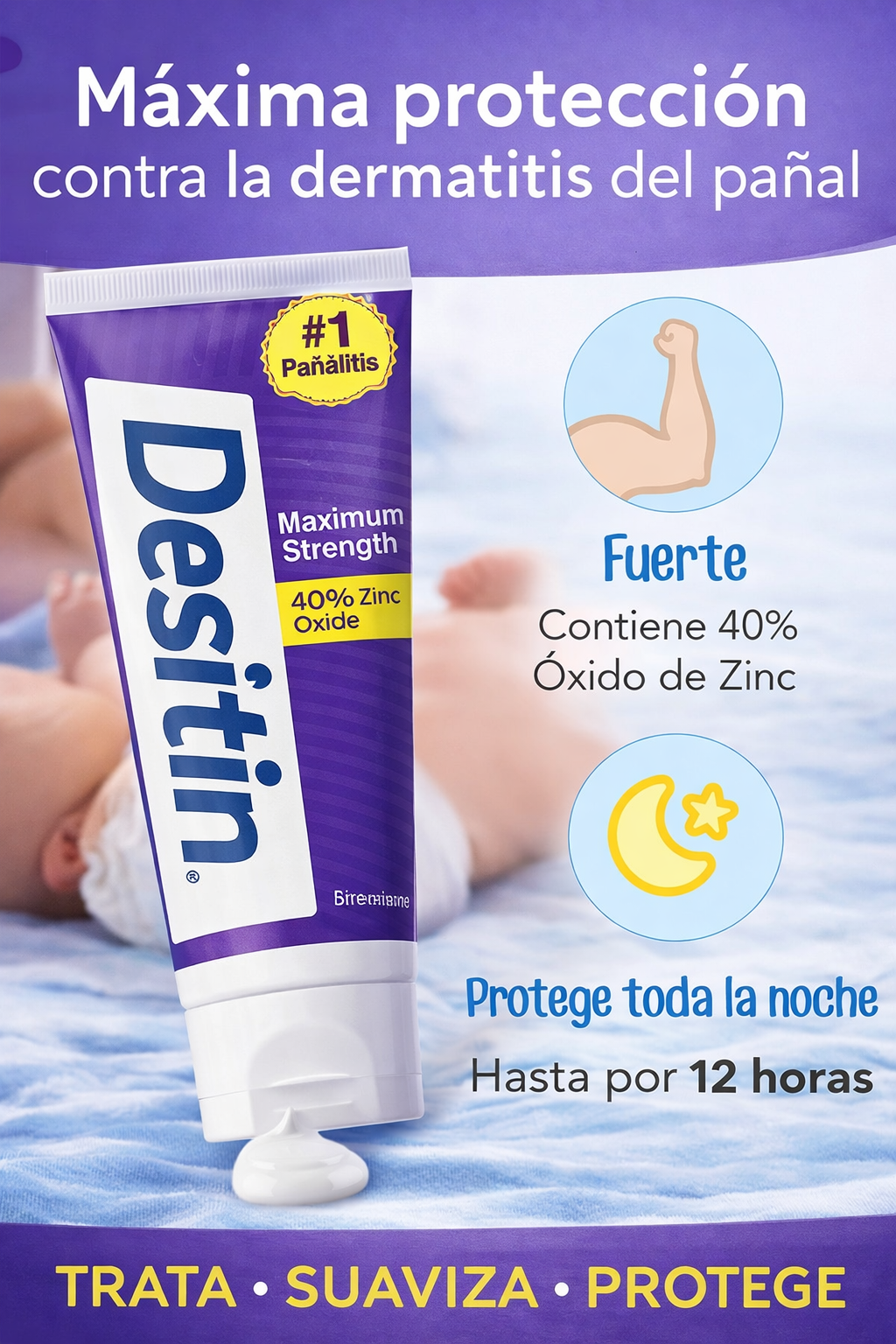 Desitin Maximum Strength 113 g – Crema Protectora para Dermatitis del Pañal | Máxima Protección con Óxido de Zinc