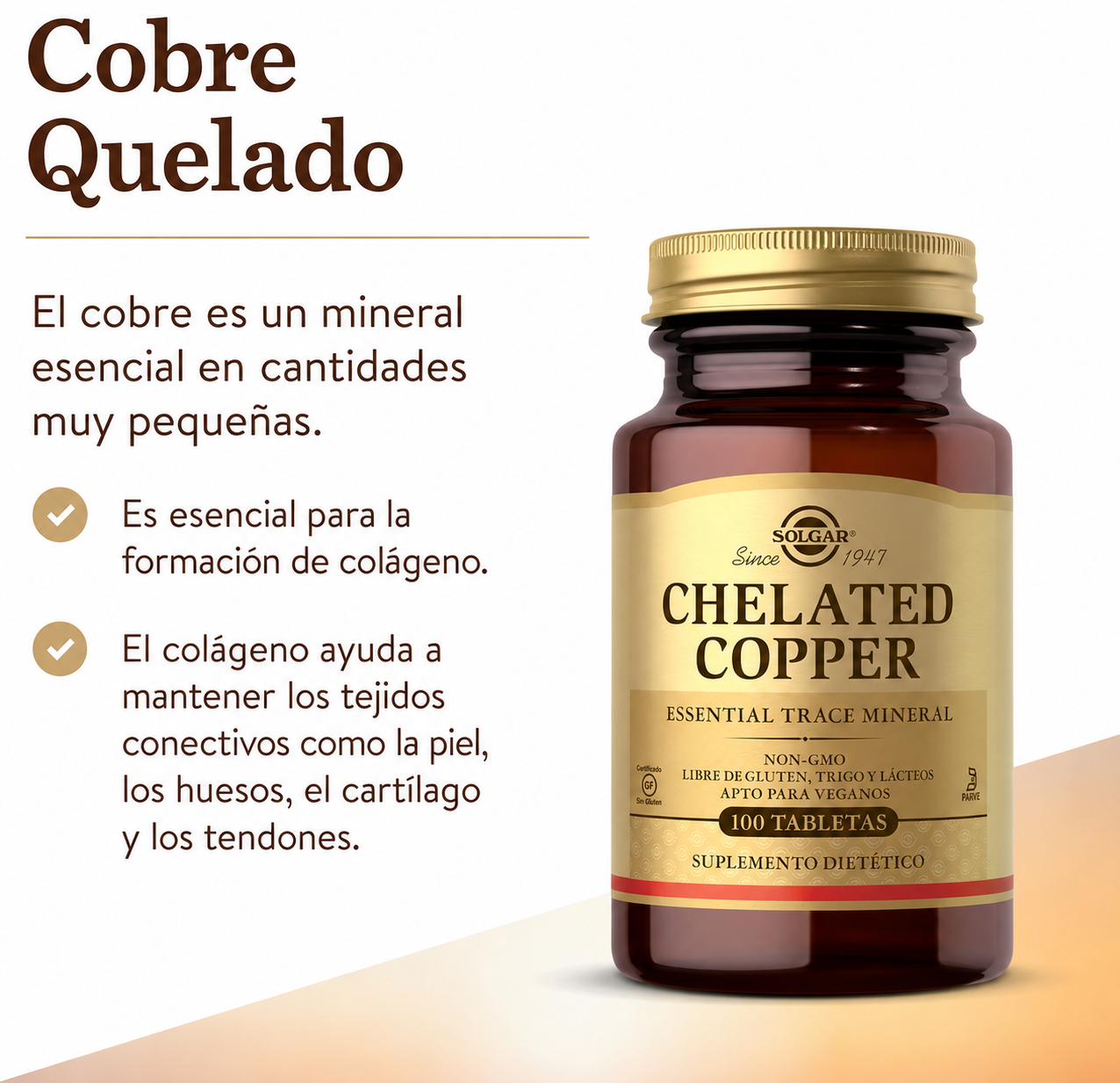 Solgar - Cobre Quelado 2.5 mg – Alta Absorción | 100 Tabletas