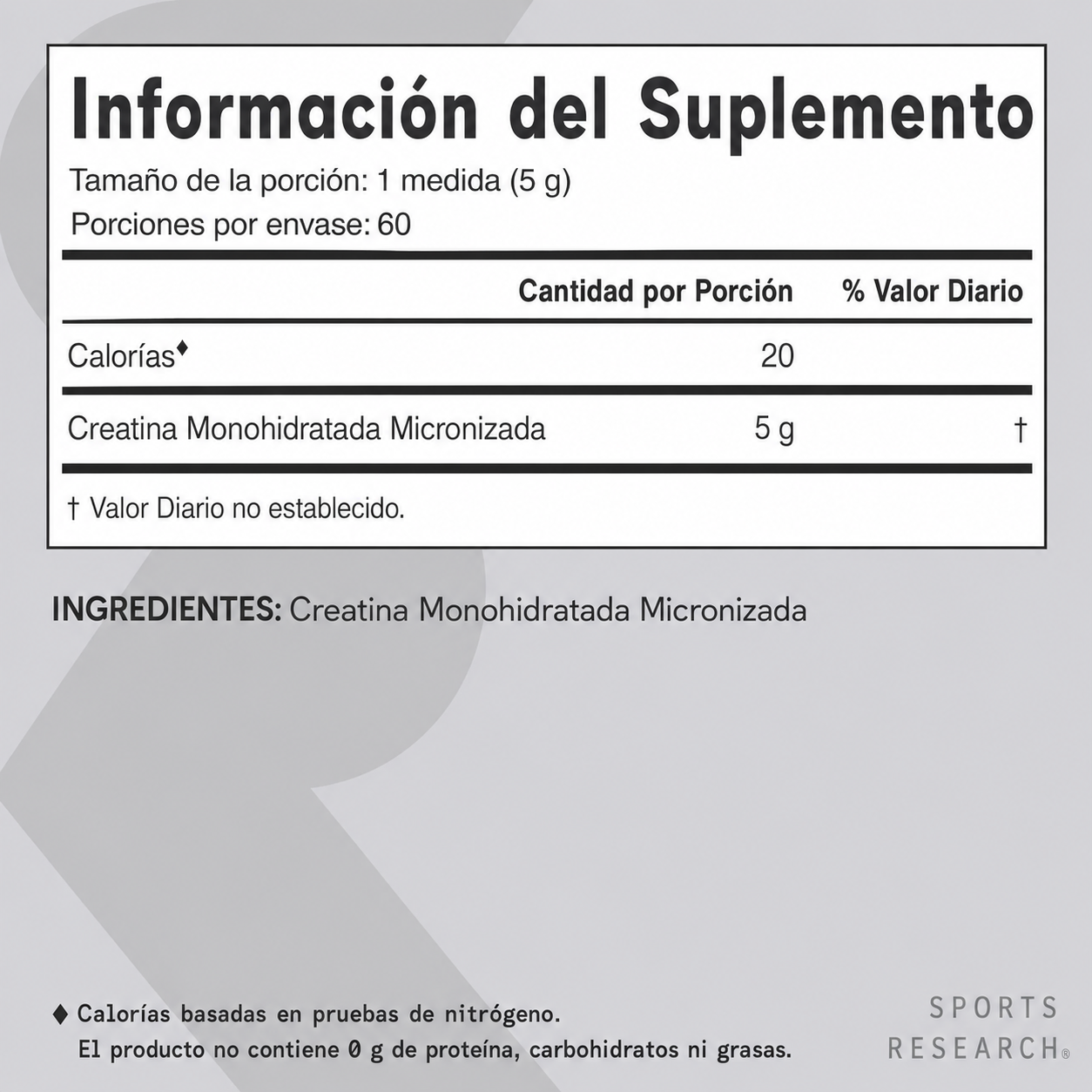 Sports Research – Creatina Monohidratada Micronizada Sin Sabor | 300 Gr, 500 Gr y 1 Kg