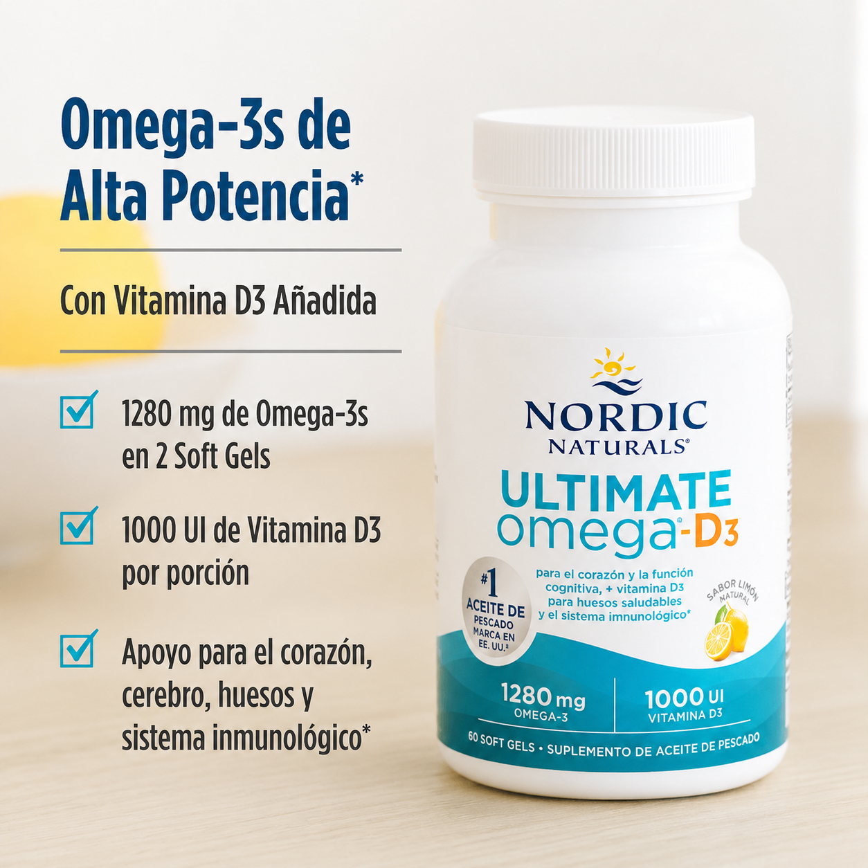 Nordic Naturals - Ultimate Omega-D3 – Omega 3 + Vitamina D3 para Corazón, Cerebro e Inmunidad | Softgels