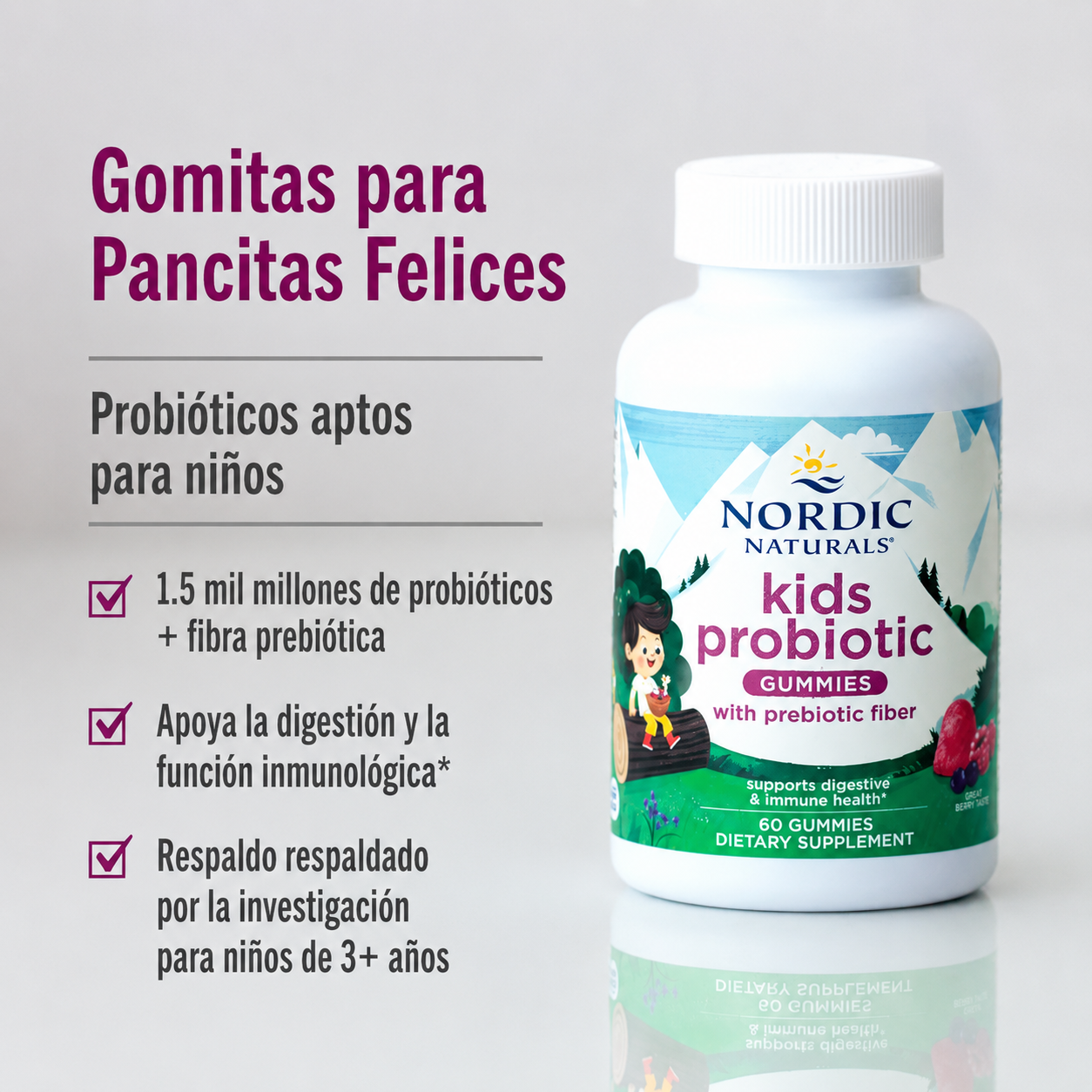Nordic Naturals - Gomitas Probióticas para Niños con Fibra Prebiótica – Probióticos para la Digestión y Sistema Inmune | 60 Gomitas