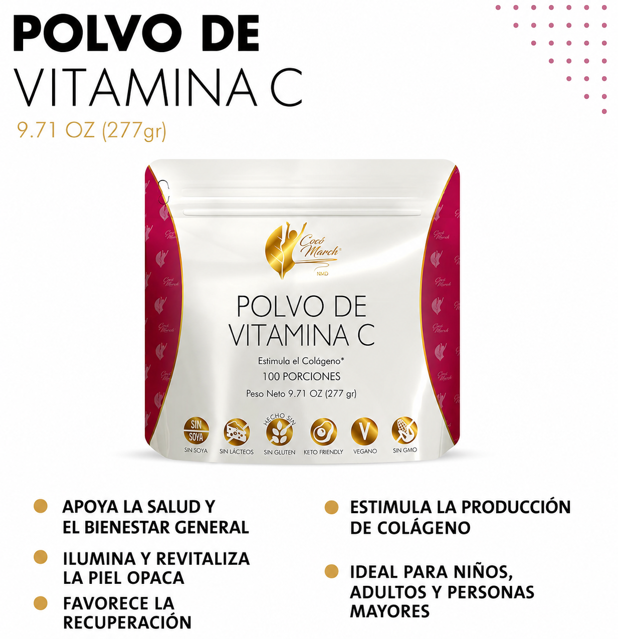 Cocó March - Vitamina C en Polvo + Colágeno – Colágeno con Vitamina C para Piel, Cabello y Articulaciones | 277 g