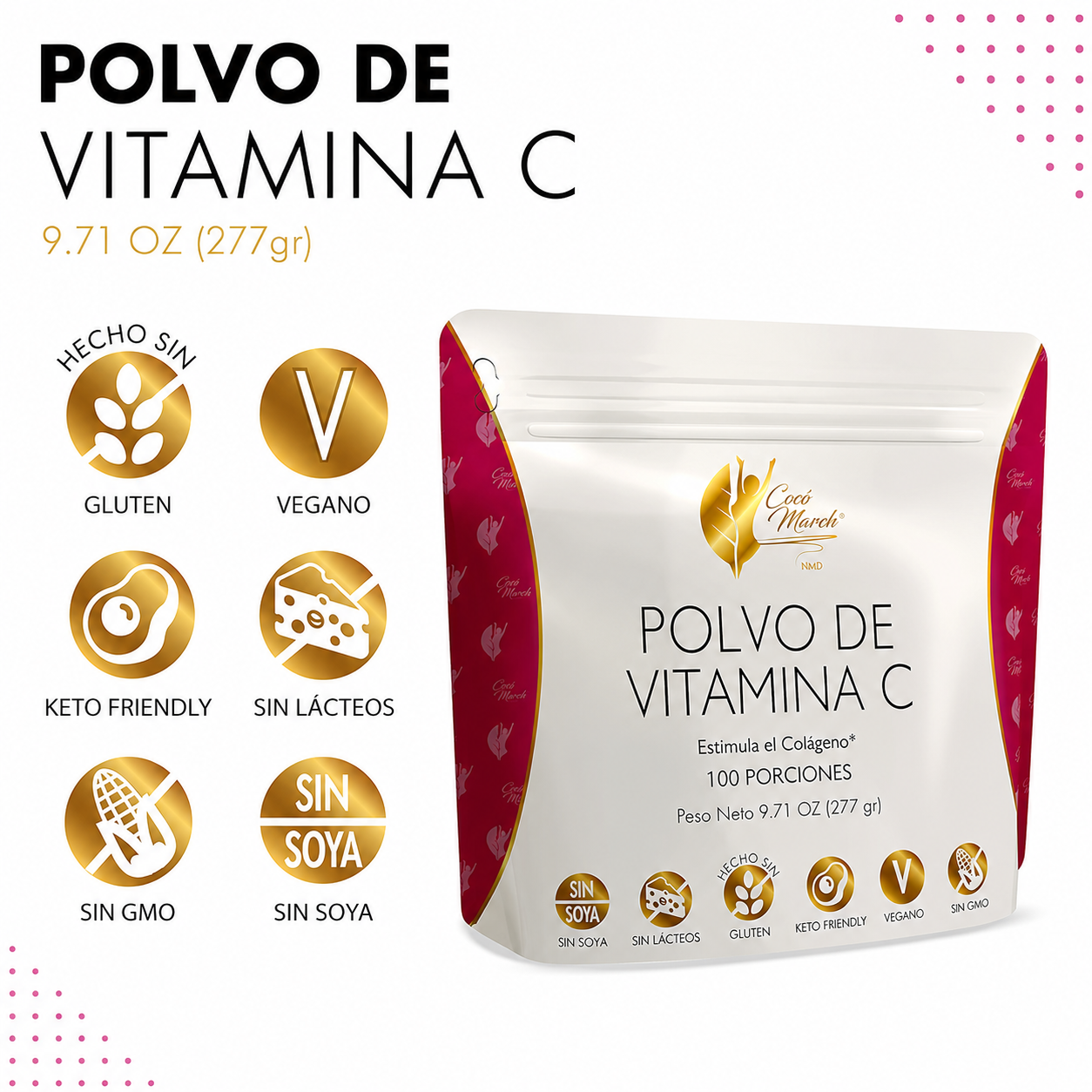 Cocó March - Vitamina C en Polvo + Colágeno – Colágeno con Vitamina C para Piel, Cabello y Articulaciones | 277 g