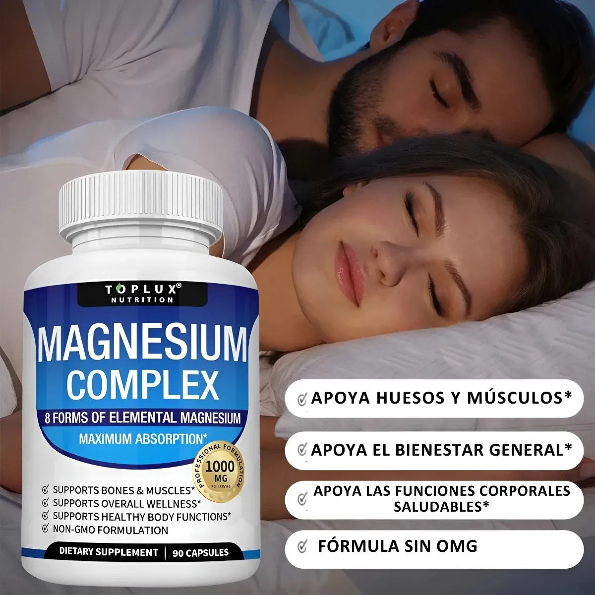 Toplux Nutrition - Magnesio Complex 1000 mg – Complejo de Magnesio con 8 Formas de Magnesio – Alta Absorción – 90 Cápsulas