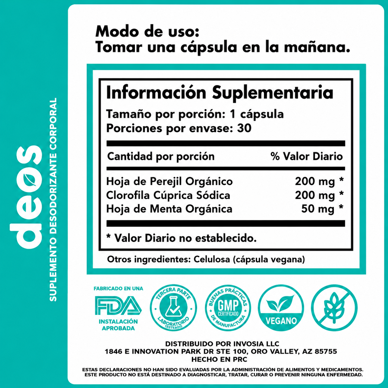 Deos 30 Cápsulas – Suplemento para Control del Olor Corporal y Apoyo Digestivo
