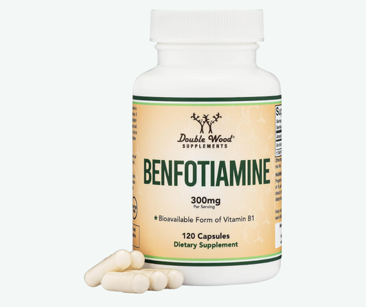 Double Wood - Benfotiamina de 300mg - Sin OMG, para Aumentar los Niveles de Tiamina B1 - Más Fácil de Absorber que la Tiamina, Liposoluble | 120 Cápsulas