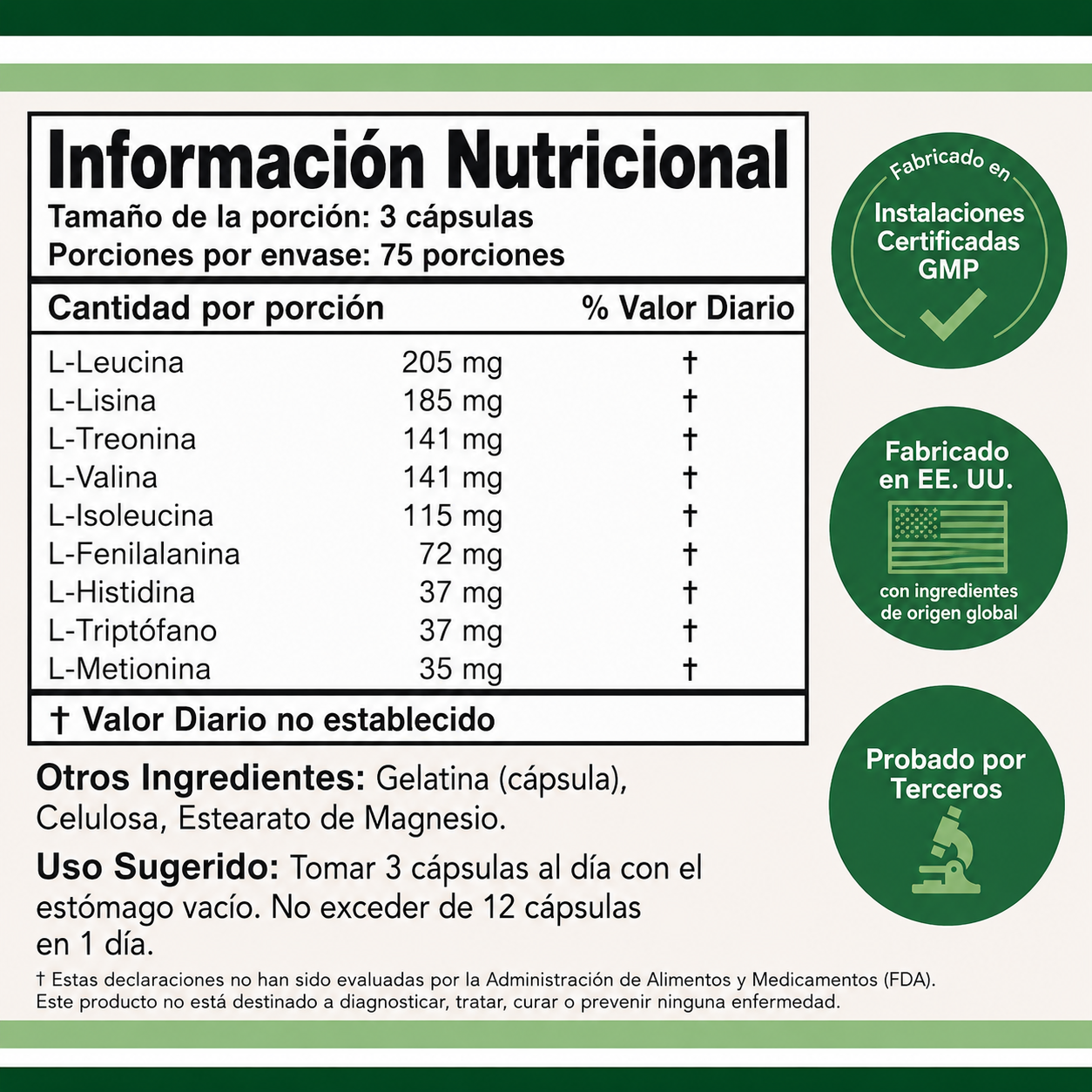 Double Wood - Aminoácidos Esenciales - Mezcla en Polvo por Ración que contiene los 9 Aminoácidos Esenciales (EAA) y todos los Aminoácidos de la Cadena Ramificada (BCAA) (Leucina, Isoleucina y Valina) Sin Gluten | 225 Cápsulas