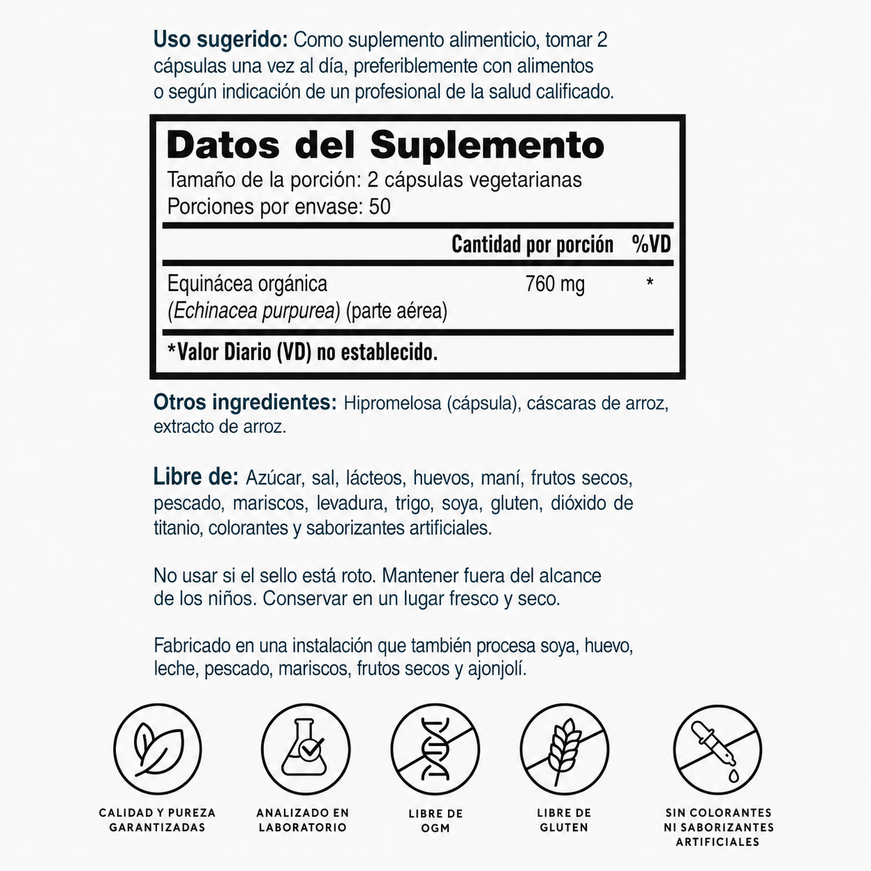 Equinácea 760 mg – 100 Cápsulas | Refuerzo Natural del Sistema Inmunológico
