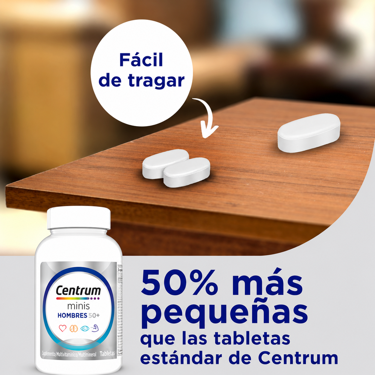 GSK - Centrum Minis Multivitamínico para Hombres Mayores de 50 Años - Suplemento Multivitamínico y Multimineral, Vitamina D3, Vitaminas del Grupo B y Zinc - Favorece la Memoria y las Funciones Cognitivas en las Personas Mayores | 280 Tabletas