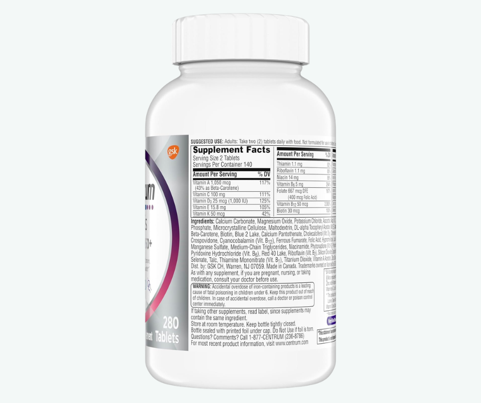 GSK - Centrum Minis Multivitamínico para Mujeres Mayores de 50 Años - Suplemento Multimineral con Vitamina D3 y Vitaminas del Grupo B - Favorece la Memoria y las Funciones Cognitivas en las Personas Mayores | 280 Tabletas