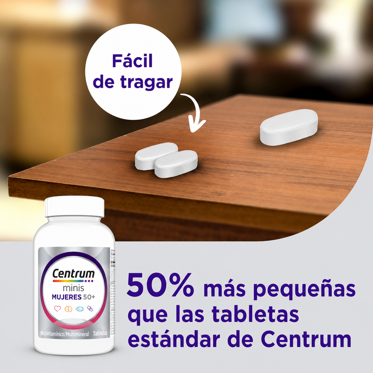 GSK - Centrum Minis Multivitamínico para Mujeres Mayores de 50 Años - Suplemento Multimineral con Vitamina D3 y Vitaminas del Grupo B - Favorece la Memoria y las Funciones Cognitivas en las Personas Mayores | 280 Tabletas