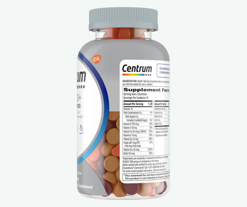 GSK - Centrum Multi Gomitas para Hombres Mayores de 50 Años - Suplemento Multivitamínico y Multimineral con Vitaminas D3, E, B6 y B12 con Sabor a Frutas Variadas | 140 Gomitas